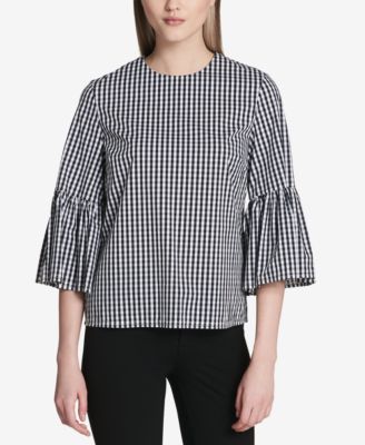 Calvin Klein - Gingham-Print Bell-Sleeve Top