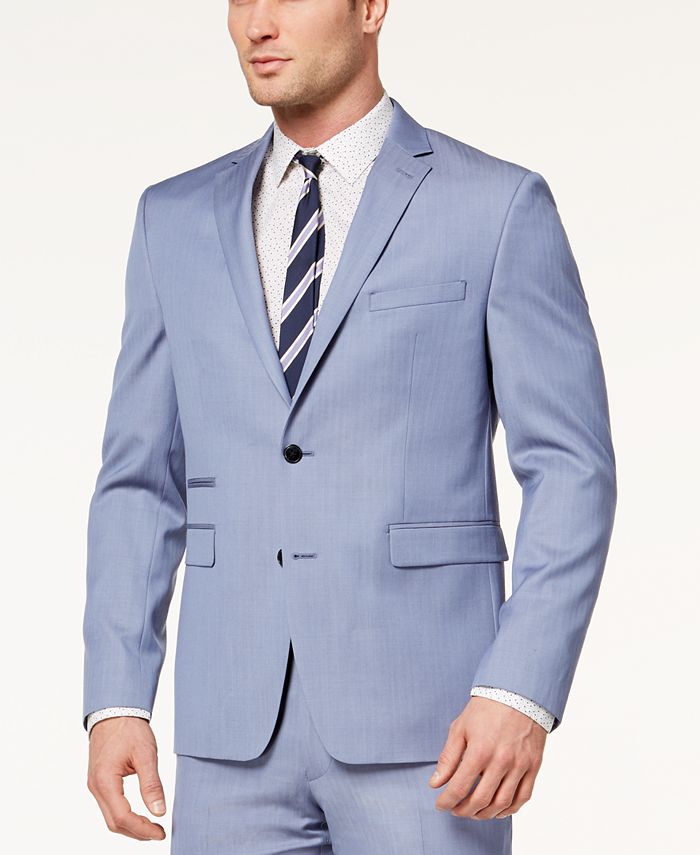 Vince Camuto Men's Slim-Fit Stretch Light Blue Chambray Stripe Suit ...