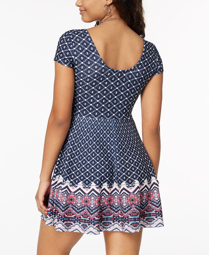 Gold Juniors' Printed DoubleScoop Skater Dress Macy's