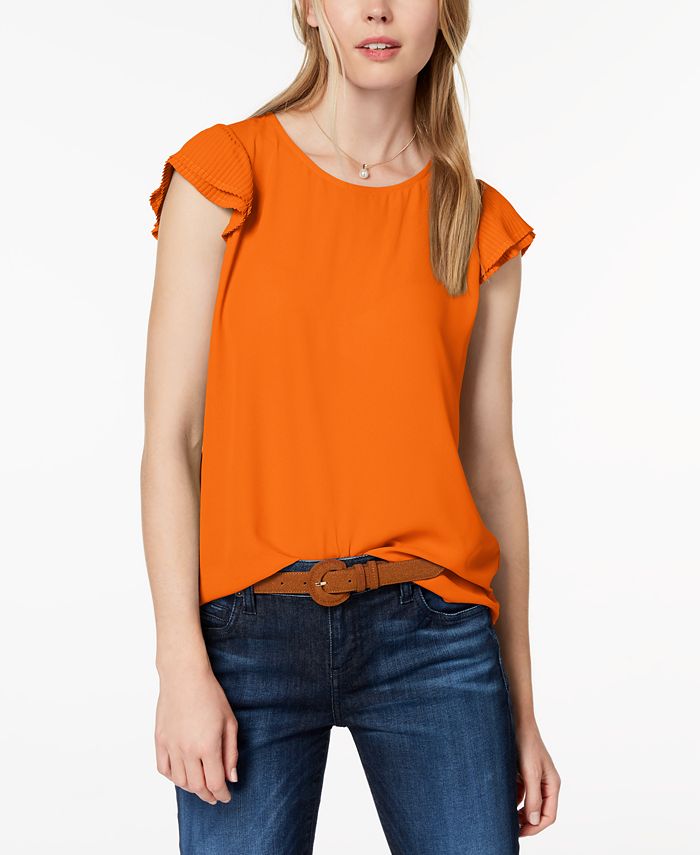 Maison Jules Tiered Flutter-Sleeve Top, Created for Macy's - Macy's