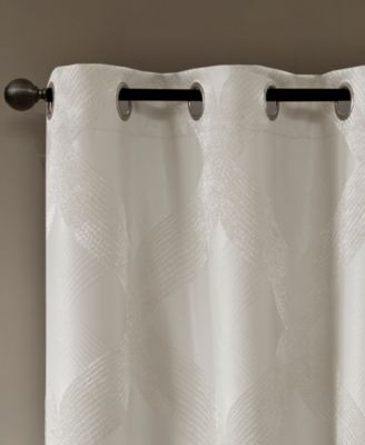 Bentley Ogee Knitted Jacquard Total blackout curtains for bedroom, Silver grommet top fit up to 1.25 inches rod Single Curtain Panel for Living Room, Width 50 length 95 inches, Pitch Black Ambiance Ivory Window Panel