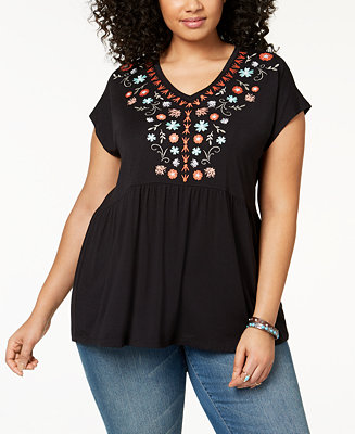 Style & Co Plus Size Cotton Embroidered Babydoll Tunic, Created for ...