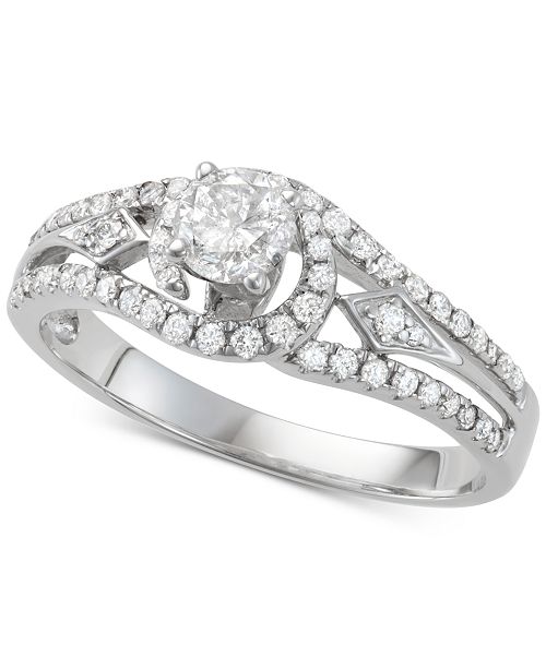 Macy S Diamond Openwork Design Engagement Ring 3 4 Ct T W In 14k White Gold Reviews Rings Jewelry Watches Macy S
