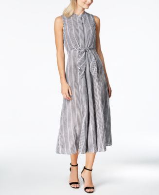 Calvin Klein Cotton Gingham Tie-Front Maxi Dress - Macy's