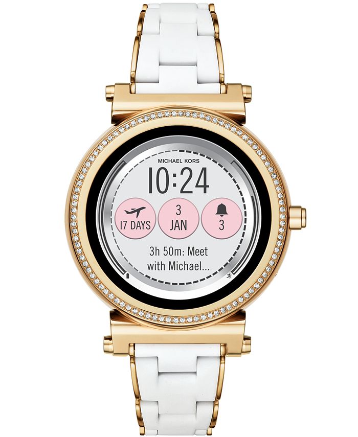 Pump glimt fjende Michael Kors Access Women's Sofie White Silicone & Gold-Tone Stainless  Steel Bracelet Touchscreen Smart Watch 42mm - Macy's
