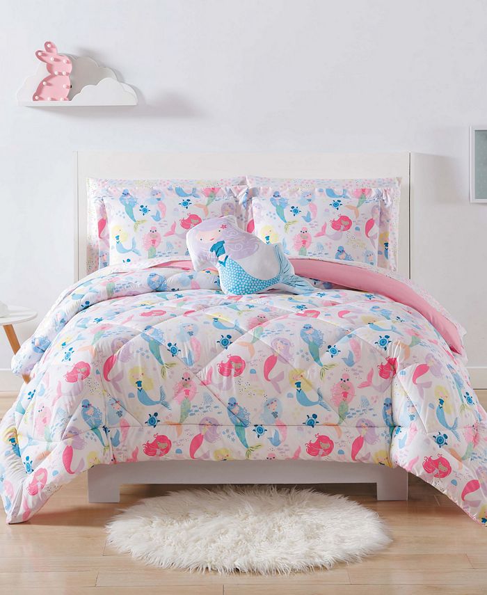 4 PC Full Queen Mermaid Comforter Shams & Accent Pillow Set Kids Bedroom 
