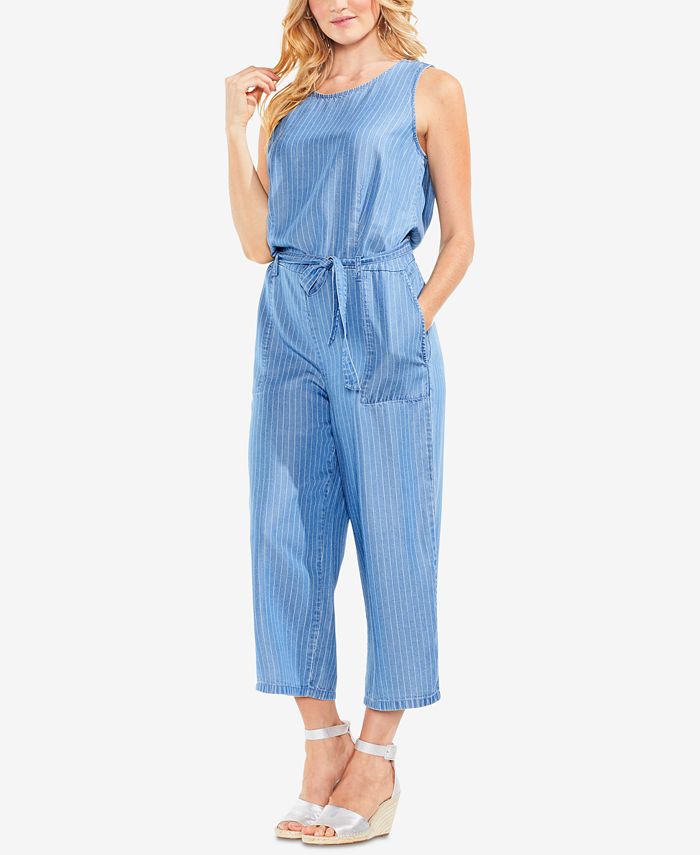 Vince Camuto Striped Chambray Jumpsuit - Macy's
