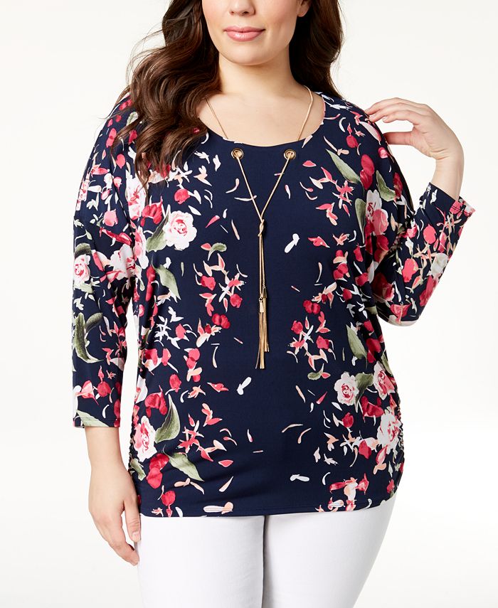 JM Collection Plus Size Printed Necklace Top, Created for Macy's - Macy's