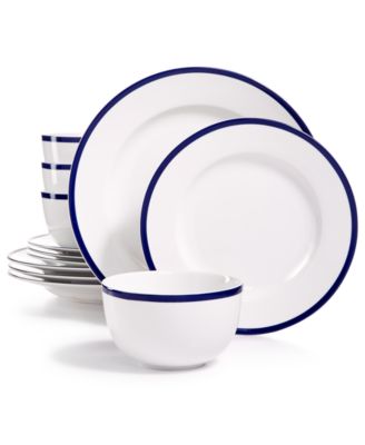 CLOSEOUT Martha Stewart Collection Blue Rim 12 Pc. Dinnerware Set Service for 4 Created for Macy s Macy s