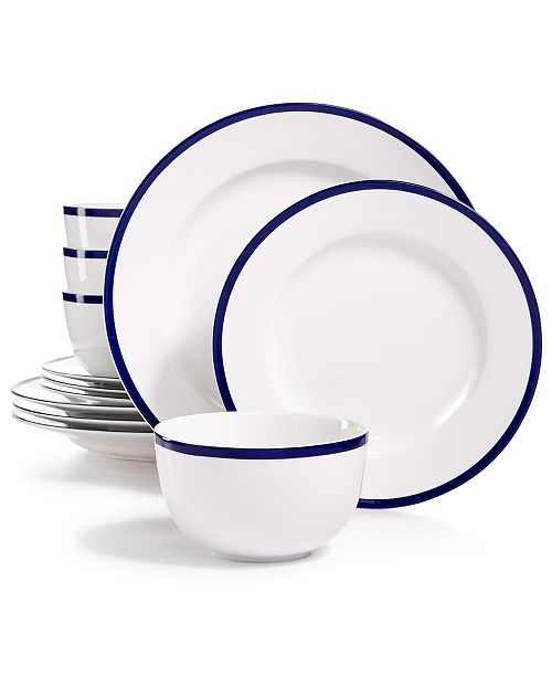 Martha Stewart Collection CLOSEOUT! Blue Rim 12Pc. Dinnerware Set