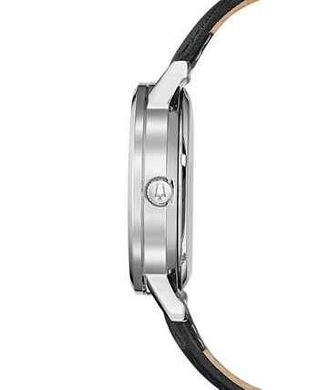 Bulova - Men's Automatic American Clipper Black Leather Strap Watch 42mm