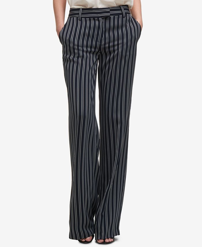 DKNY Women's High-Rise Wide-Leg Pinstripe Pants - Macy's