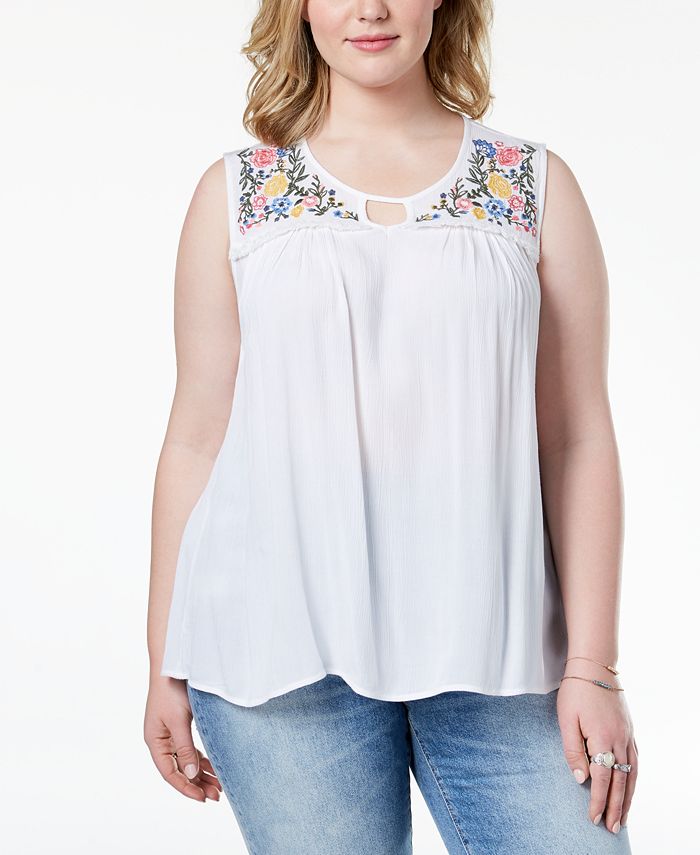 Planet Gold Trendy Plus Size Embroidered Keyhole Top & Reviews - Tops ...