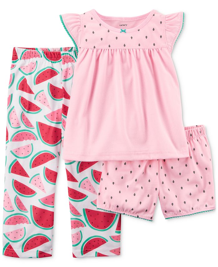 Carter's 3-Pc. Watermelon Cotton Pajama Set, Toddler Girls - Macy's