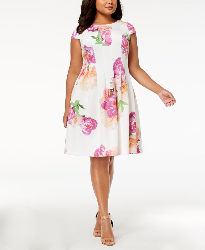 Macy's calvin klein fit and sales flare dress