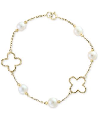 EFFY Collection - White Cultured Freshwater Pearl (6mm) Flower Bracelet in 14k Gold