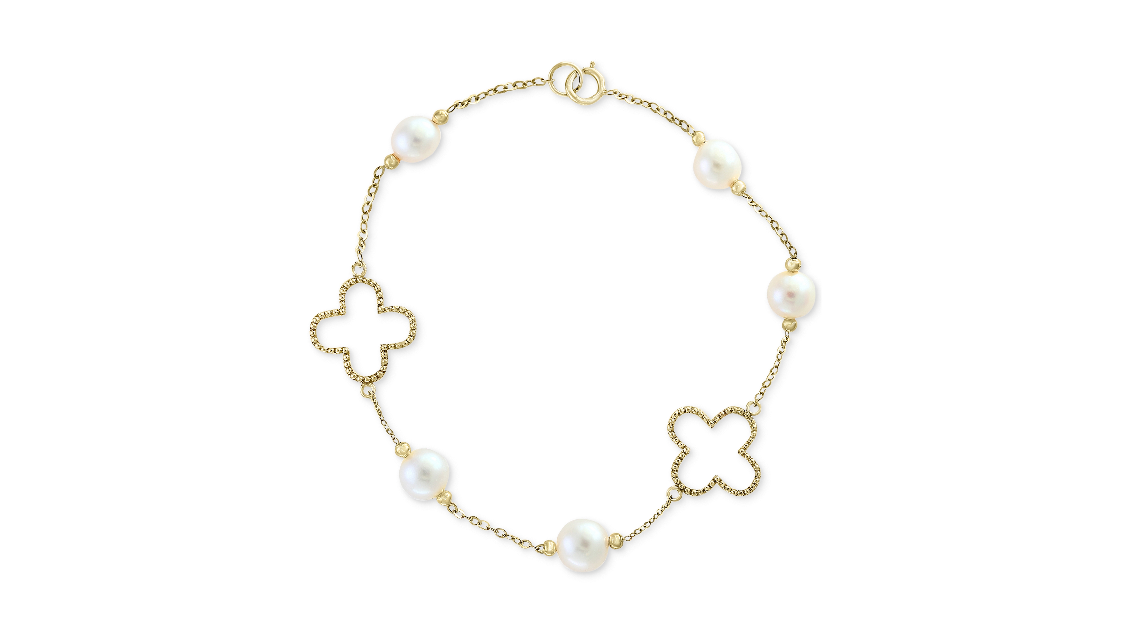 Effy White Cultured Freshwater Pearl (6mm) Flower Bracelet in 14k Gold
