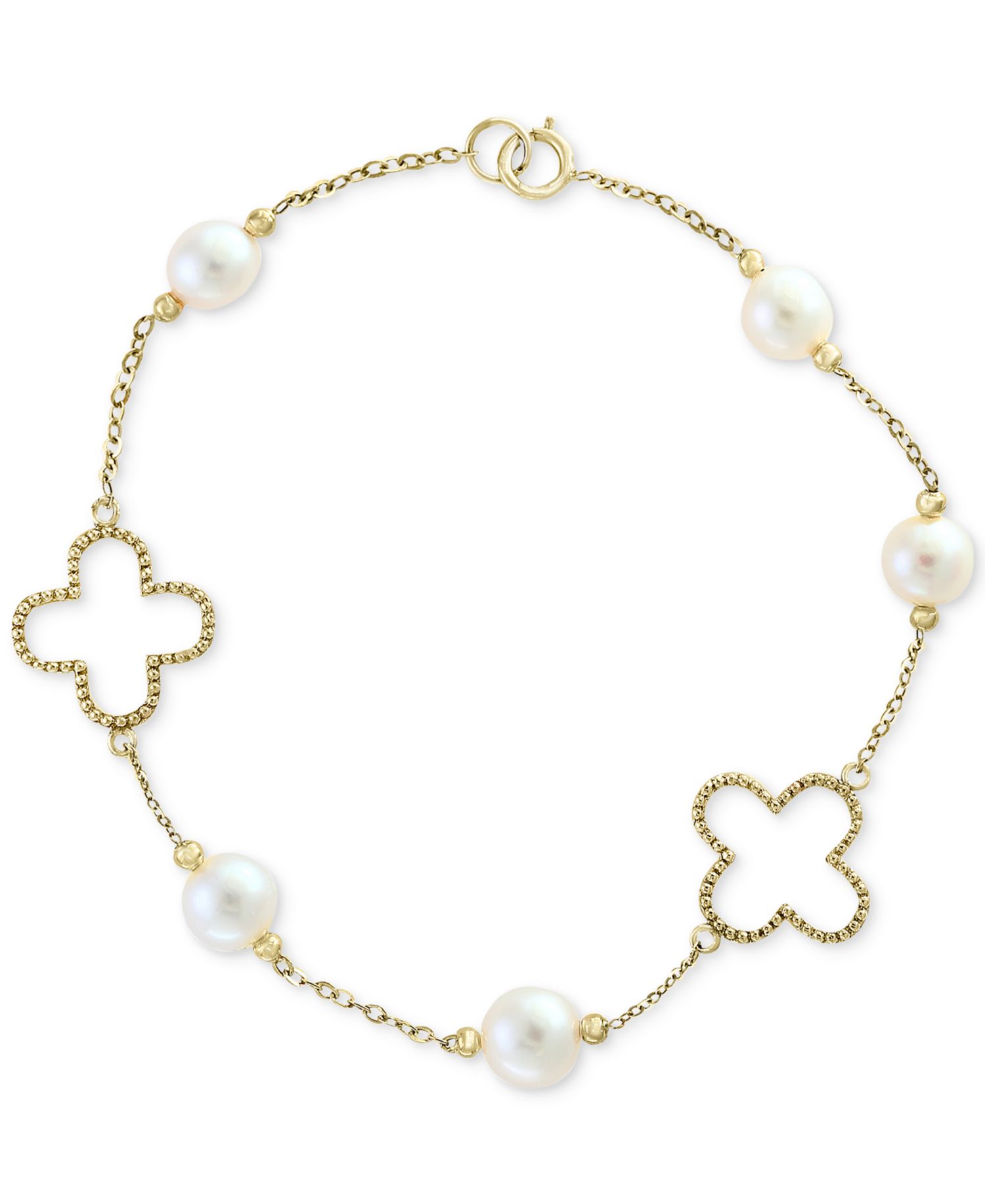 EFFY® White Cultured Freshwater Pearl (6mm) Flower Bracelet in 14k Gold
