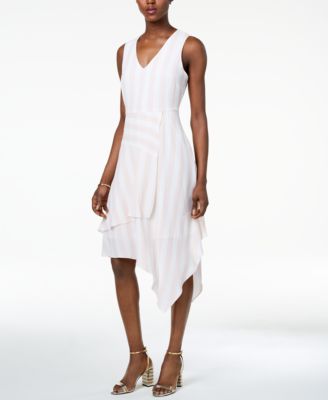 vince camuto asymmetrical ruffle lace fit & flare dress