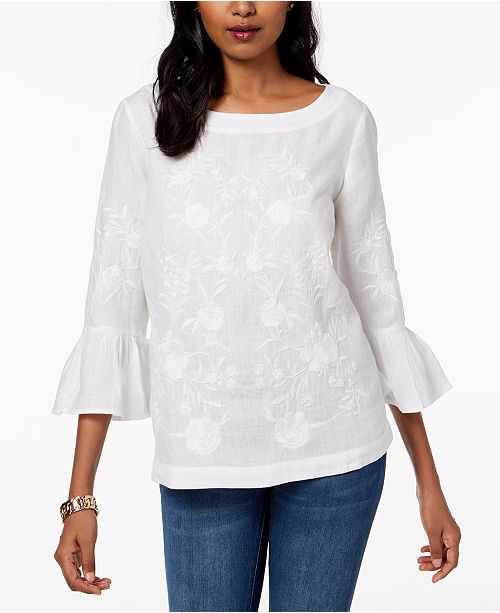 Charter Club Petite Linen Embroidered Top, Created for Macy's & Reviews ...