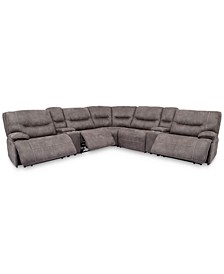 CLOSEOUT! Felyx 133" 7-Pc. Fabric Sectional Sofa With 3 Power Recliners, Power Headrests, 2 Consoles And USB Power Outlet