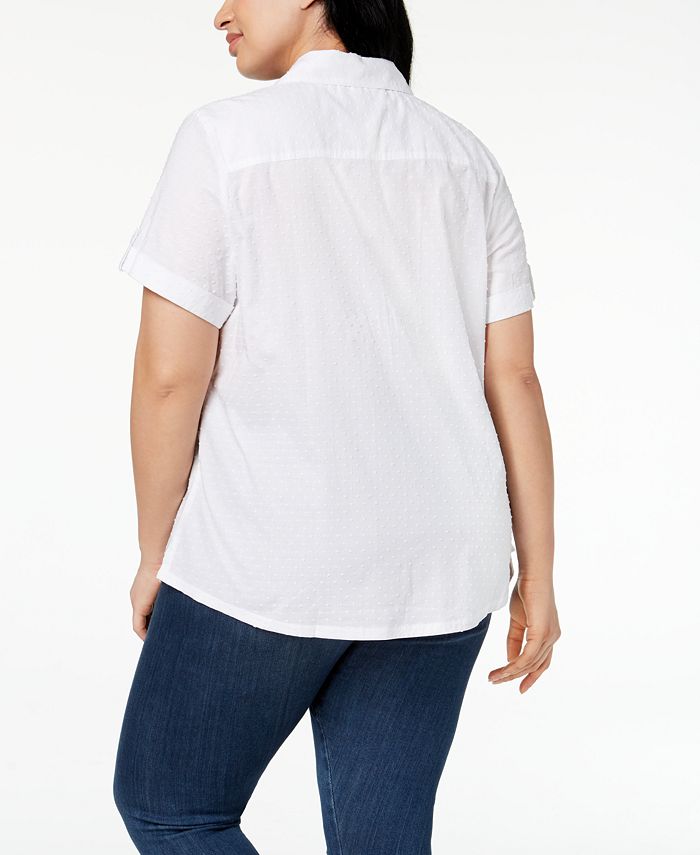 Karen Scott Plus Size Cotton Embroidered Swiss Dot Shirt, Created for ...