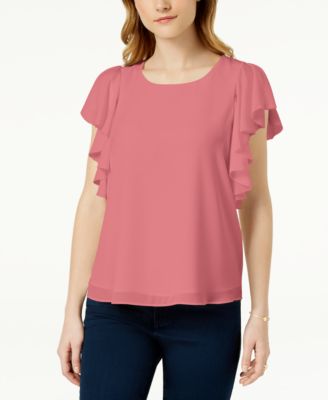 Maison Jules Women's Printed Ruffled-Cuff Top  Med Yellow Size X-Large