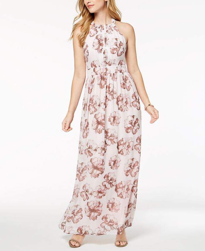 Nine West Floral Printed Halter Maxi Dress - Macy's