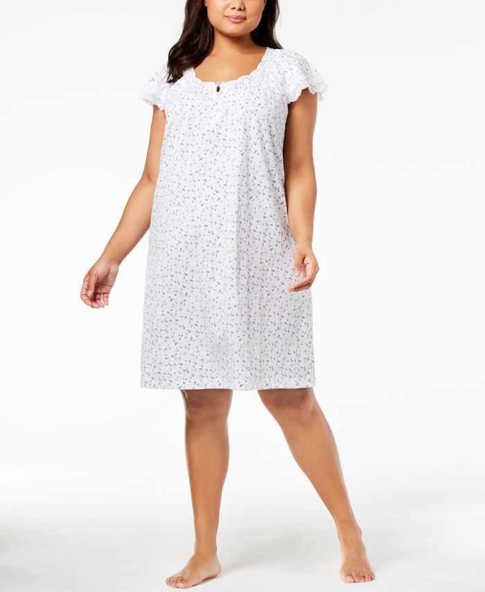 Charter Club Plus Size LaceSleeve Cotton Nightgown, Created for Macy's