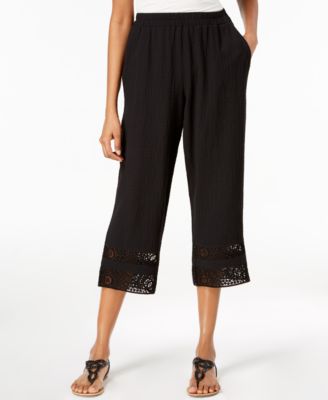 Cropped Crochet-Trim Pants, Created 