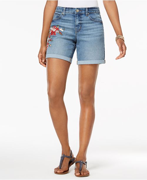 Style & Co Petite Embroidered Denim Shorts, Created for Macy's & Reviews Shorts Petites Macy's