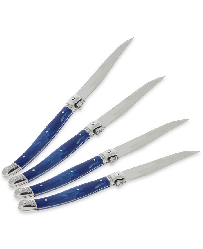 French Home - Laguiole Blue Faux Marble Steak Knives, Set of 4