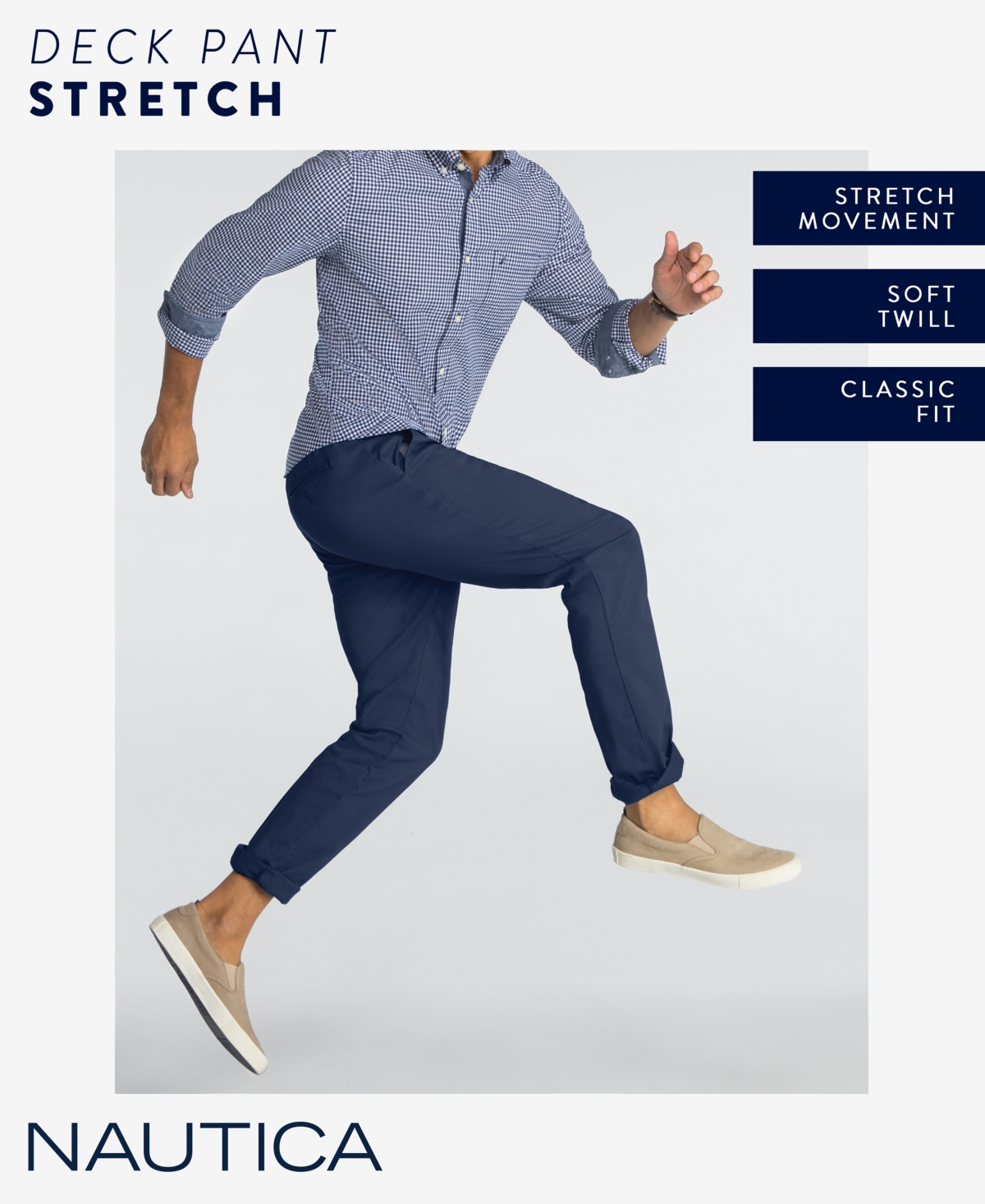 Nautica Men's Classic-Fit Stretch Solid Flat-Front Chino Deck Pants ...