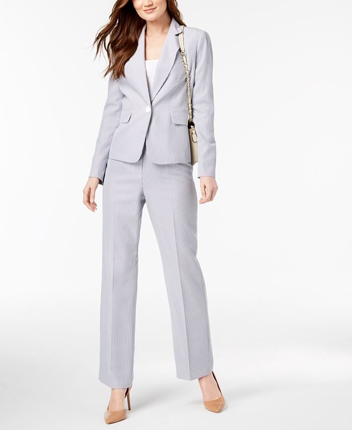 Le Suit Seersucker Pantsuit, Regular & Petite - Macy's
