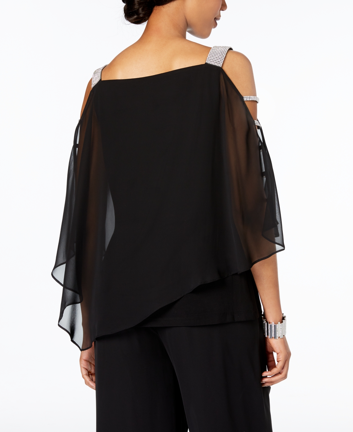 Msk Embellished Cold-Shoulder Top -Silver