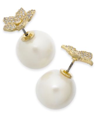kate spade new york - Gold-Tone Pav&eacute; Bloom & Imitation Pearl Front-and-Back Earrings