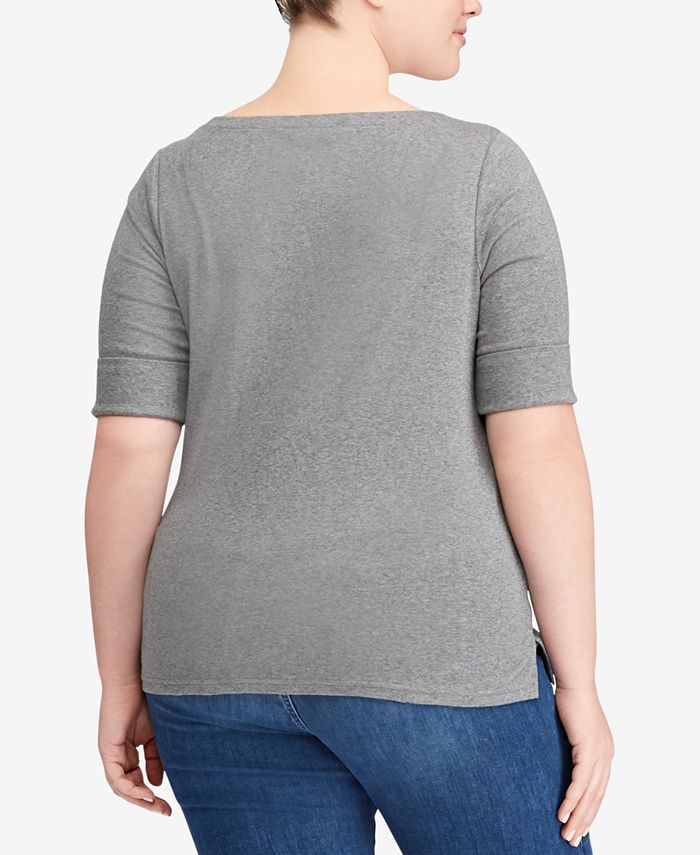 Lauren Ralph Lauren Plus Size Slim-Fit Boat-Neck T-Shirt - Macy's