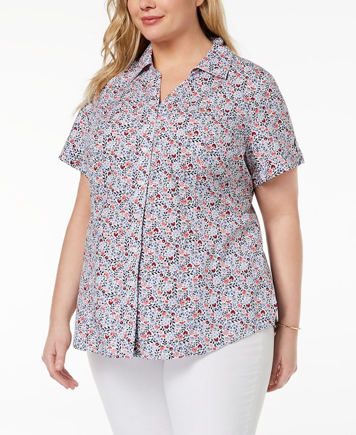 Karen Scott Plus Size Cotton Printed Shirt, Created for Macy's ...