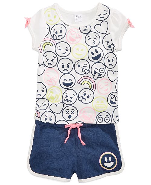 Awake 2 Pc Emoji Print T Shirt Shorts Set Toddler Girls Reviews Sets Outfits Kids Macy S