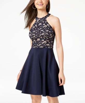 juniors lace fit and flare dress
