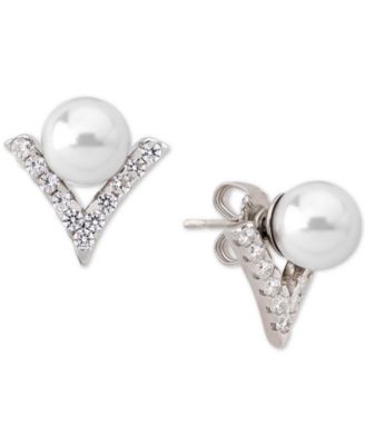 Majorica - Sterling Silver Imitation Pearl and Crystal V Earring Jackets
