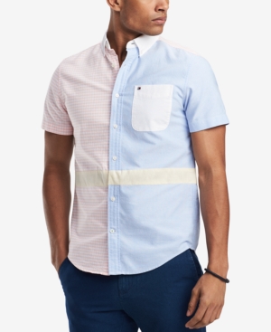 TOMMY HILFIGER MEN'S COLORBLOCKED GINGHAM CLASSIC FIT SHIRT, CREATED FOR MACY'S