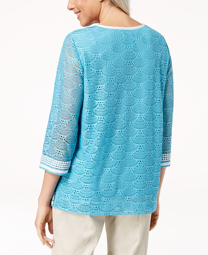 Alfred Dunner Embroidered Split-Neck Lace Tunic - Macy's