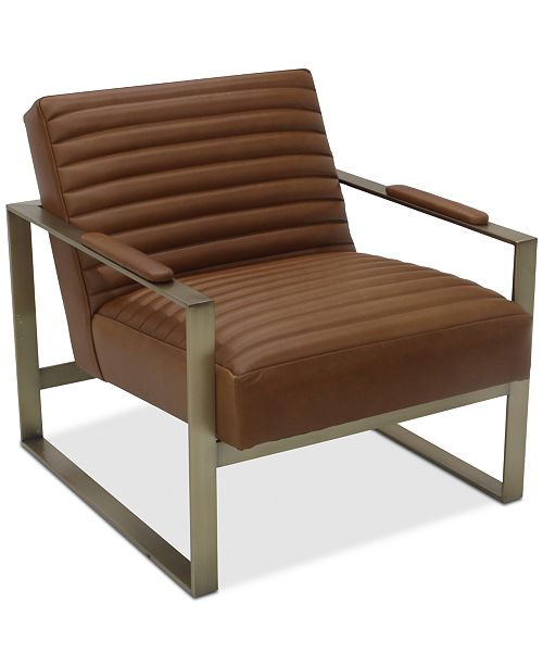 McCreary Elmie Leather & Brass Accent Chair, Created for Macy's