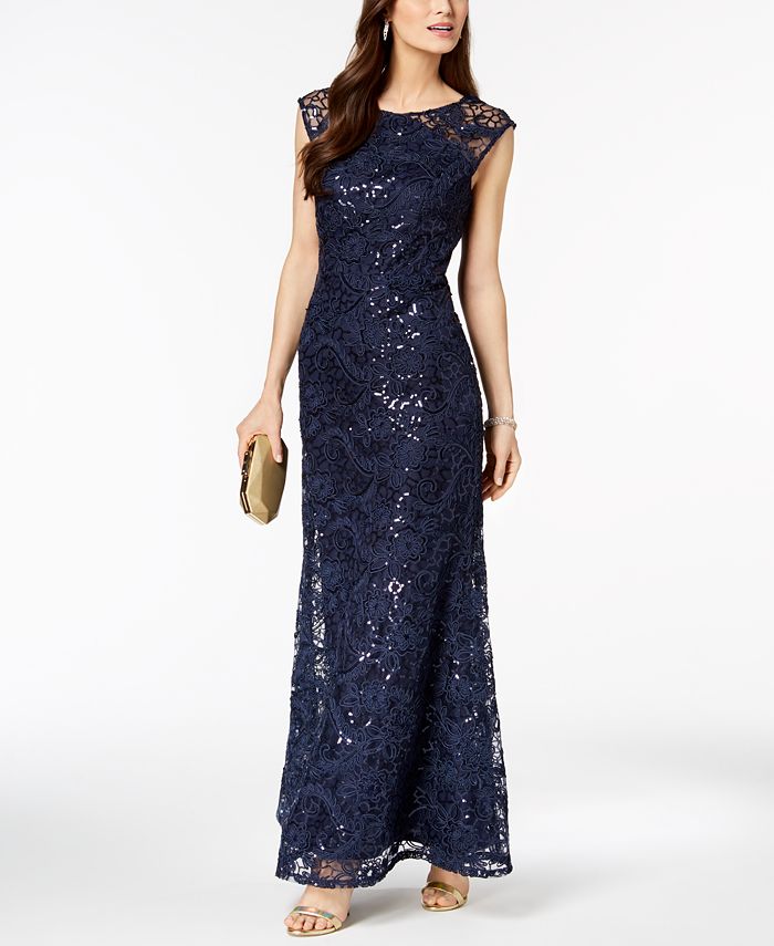 SL Fashions Sequined Soutache Illusion Gown - Macy's