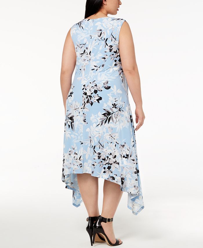 Calvin Klein Plus Size Printed Handkerchief-Hem Fit & Flare Dress - Macy's