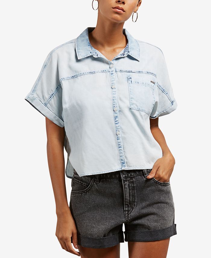 Volcom Juniors' Sunday Strut Chambray Button-Up Top & Reviews - Tops ...