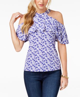 Michael Kors - Petite Printed Cold-Shoulder Halter Top