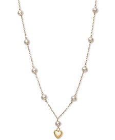 Children's Cultured Freshwater Pearl (5mm) Heart 14" Pendant Necklace in 14k Gold