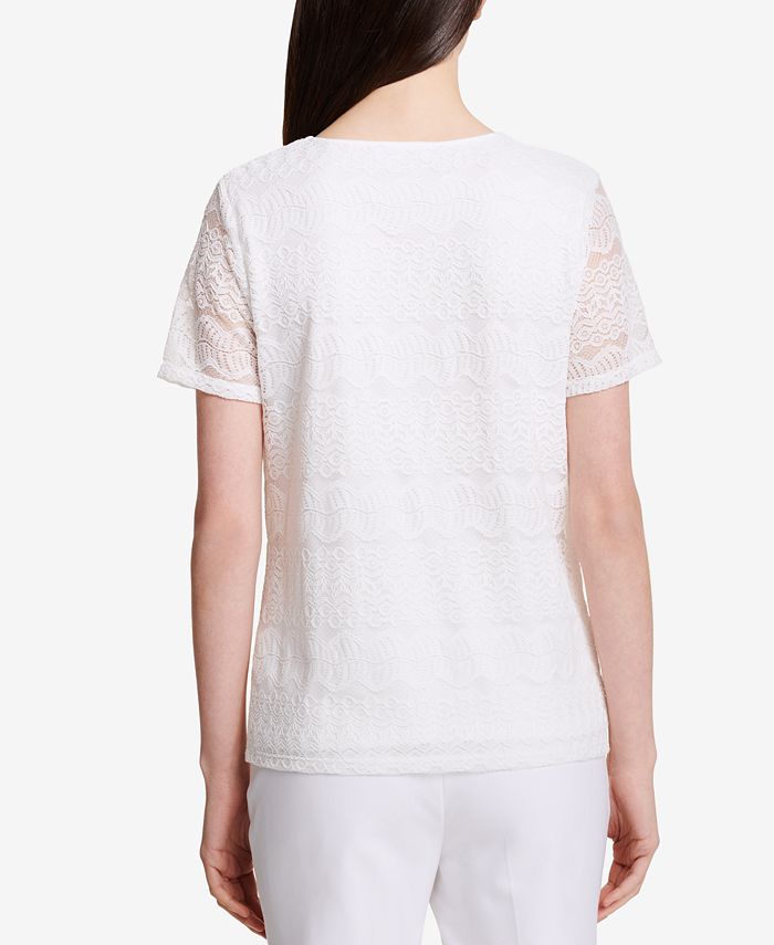 Calvin Klein Short-Sleeve Lace Top - Macy's